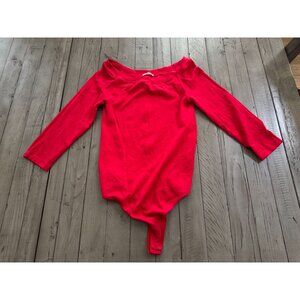 Wolford Red 3/4 Sleeve Knit Scoop Boat Neck Bodysuit Size Small